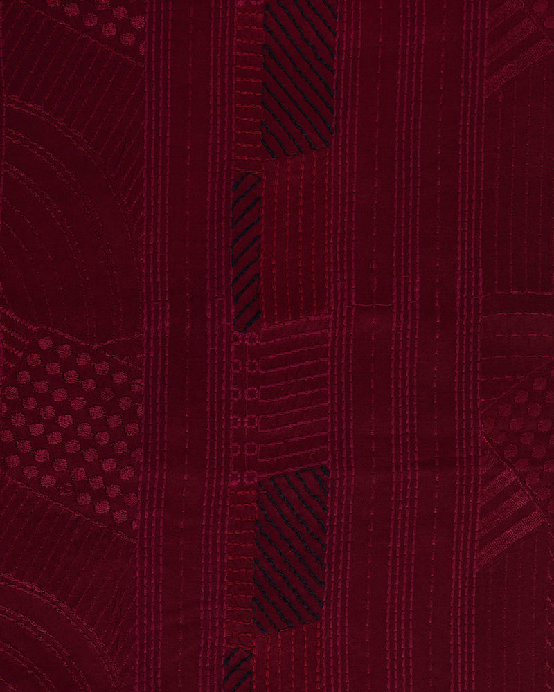 Wine Satin Dupion Geometric Embroidery Fabric