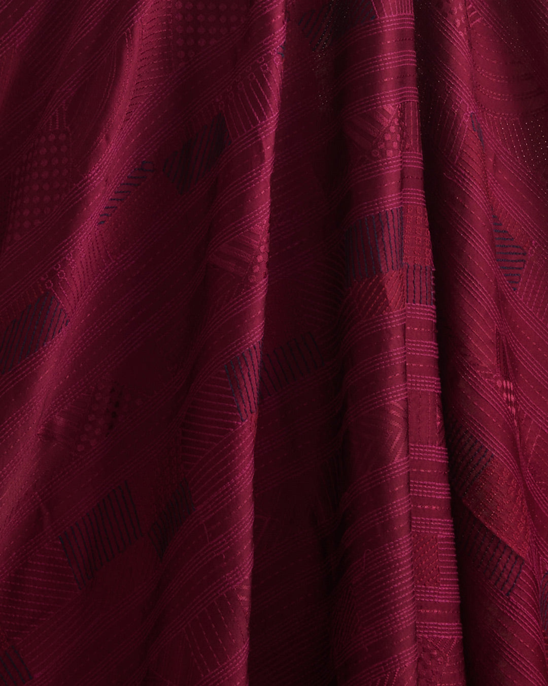 Wine Satin Dupion Geometric Embroidery Fabric