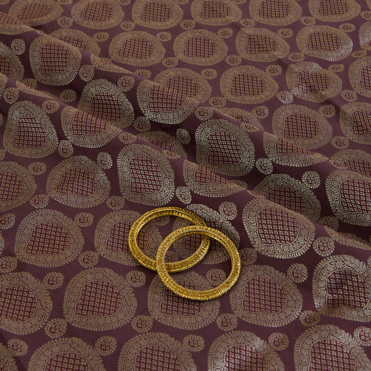 Burgundy Satin Mina Brocade Buta Fabric