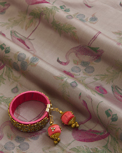 Misty Lilac Grey Silk Chautehri Tanchoi Woven Fabric