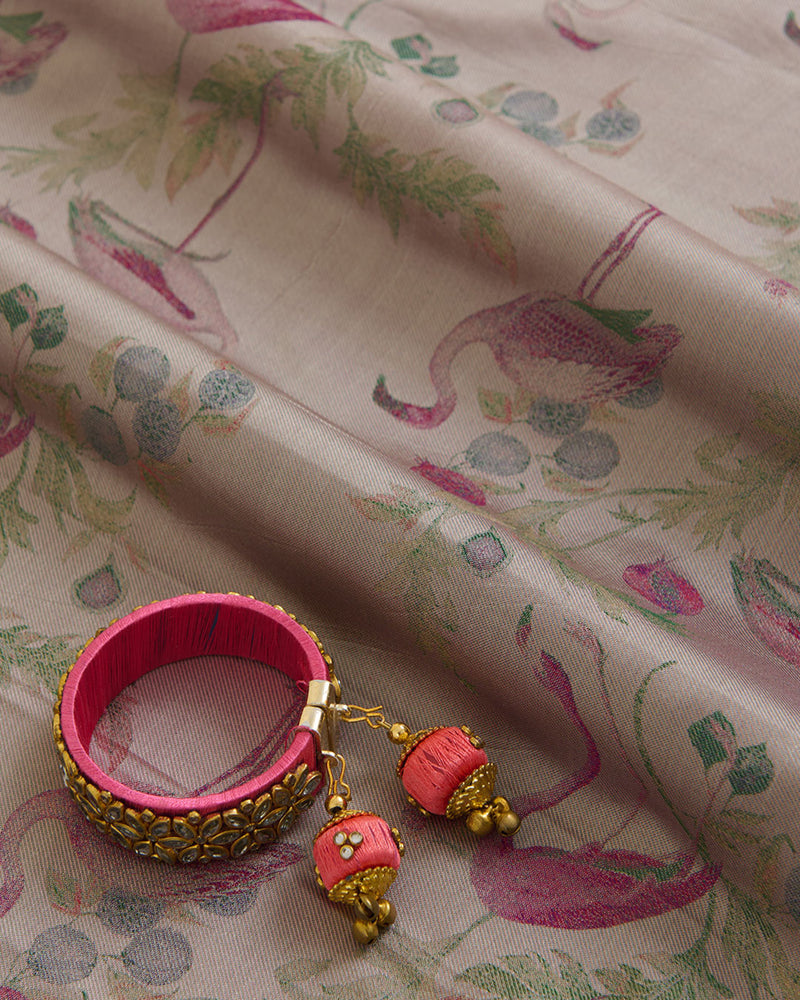 Misty Lilac Grey Silk Chautehri Tanchoi Woven Fabric