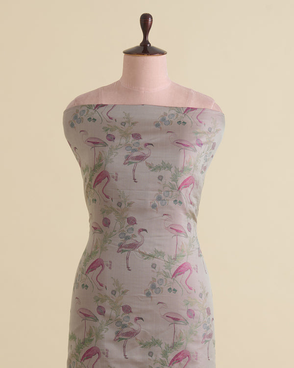 Misty Lilac Grey Silk Chautehri Tanchoi Woven Fabric