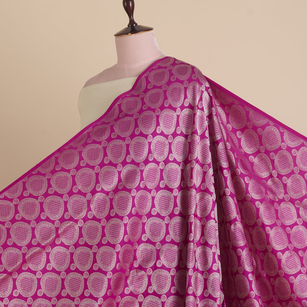 Magenta Blue Satin Mina Brocade Buta