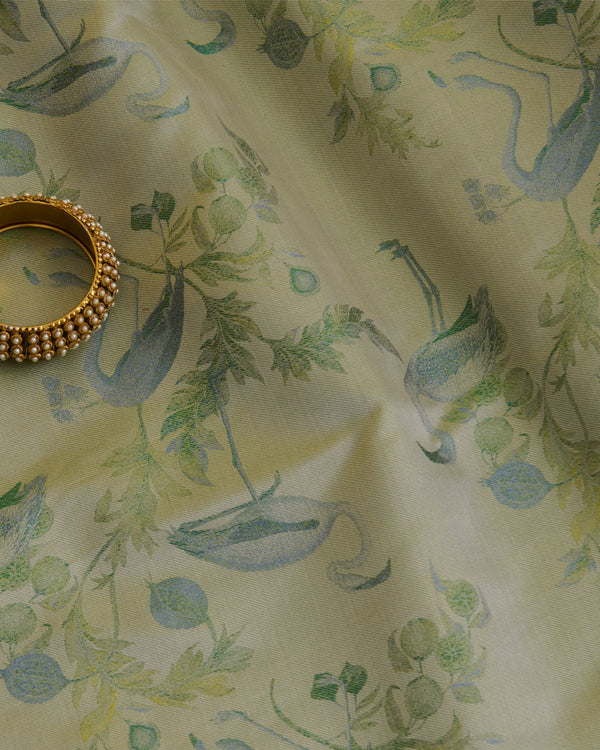 Pista Green Silk Printed Tanchoi Premium Designer Silk