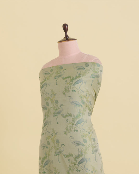 Pista Green Silk Printed Tanchoi Premium Designer Silk