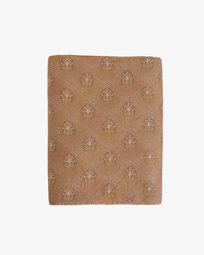 Semi Dupion Printed Buti Fabric with Zari & Sequins Embroidery – Beige Gold