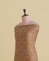 Semi Dupion Printed Buti Fabric with Zari & Sequins Embroidery – Beige Gold
