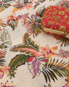 Ivory Slub Silk Digital Printed Fabric