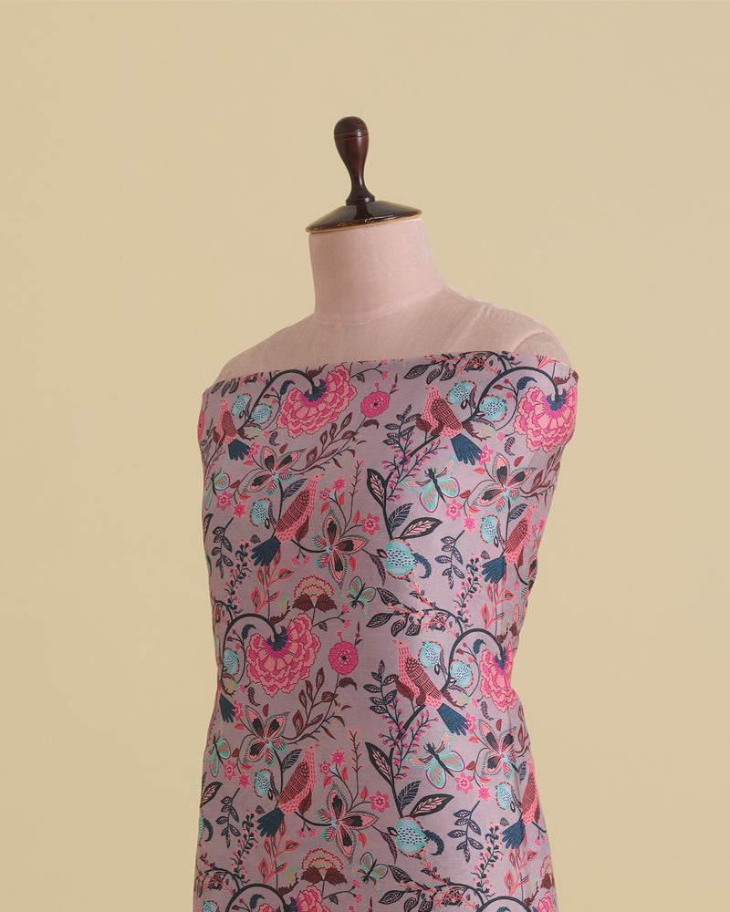 Slub Silk Digital Printed Fabric – Misty Lilac Grey