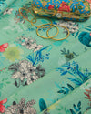 Turquoise Green Slub Silk Digital Printed Fabric