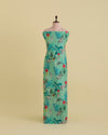 Turquoise Green Slub Silk Digital Printed Fabric