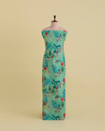 Turquoise Green Slub Silk Digital Printed Fabric