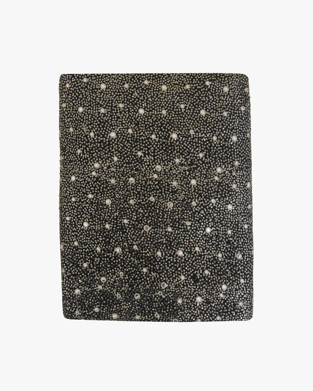 Black Slub Silk Fabric with Mirror & Sequin Work