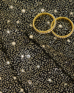 Black Slub Silk Fabric with Mirror & Sequin Work