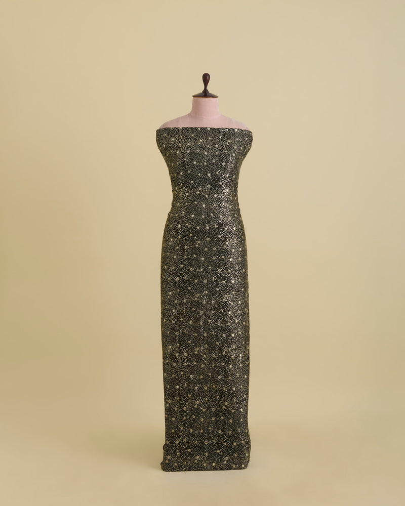 Black Slub Silk Fabric with Mirror & Sequin Work