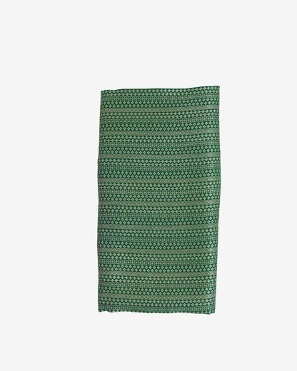 Bottle Green Silk Brocade Fabric with Geometric Daman Border