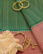 Bottle Green Silk Brocade Fabric with Geometric Daman Border