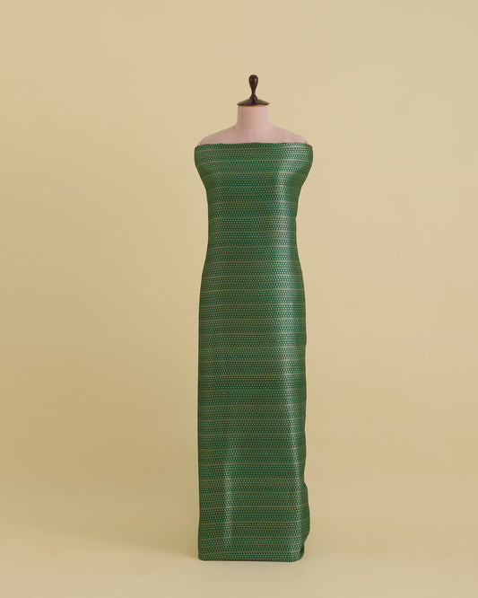 Bottle Green Silk Brocade Fabric with Geometric Daman Border