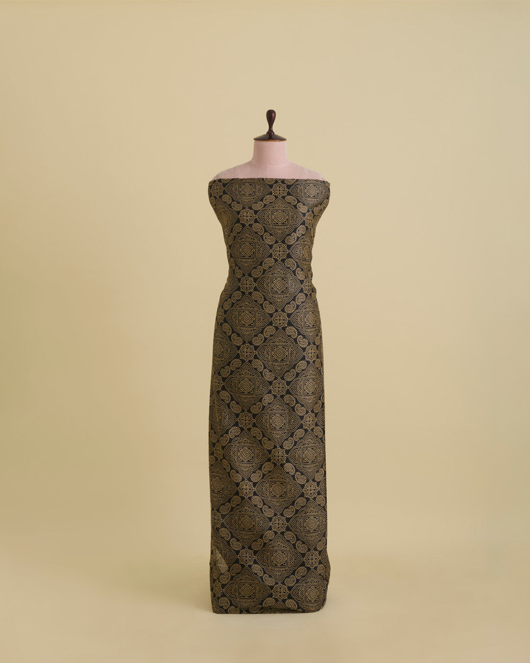 Spun Tussar Geometric Buta Printed Fabric – Black