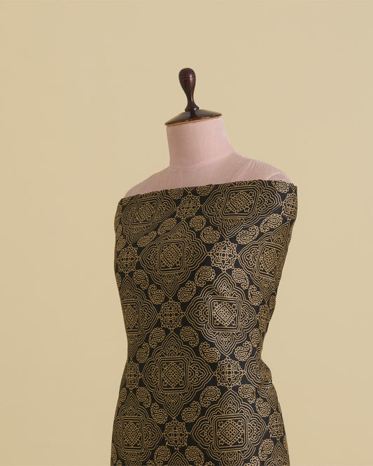 Spun Tussar Geometric Buta Printed Fabric – Black