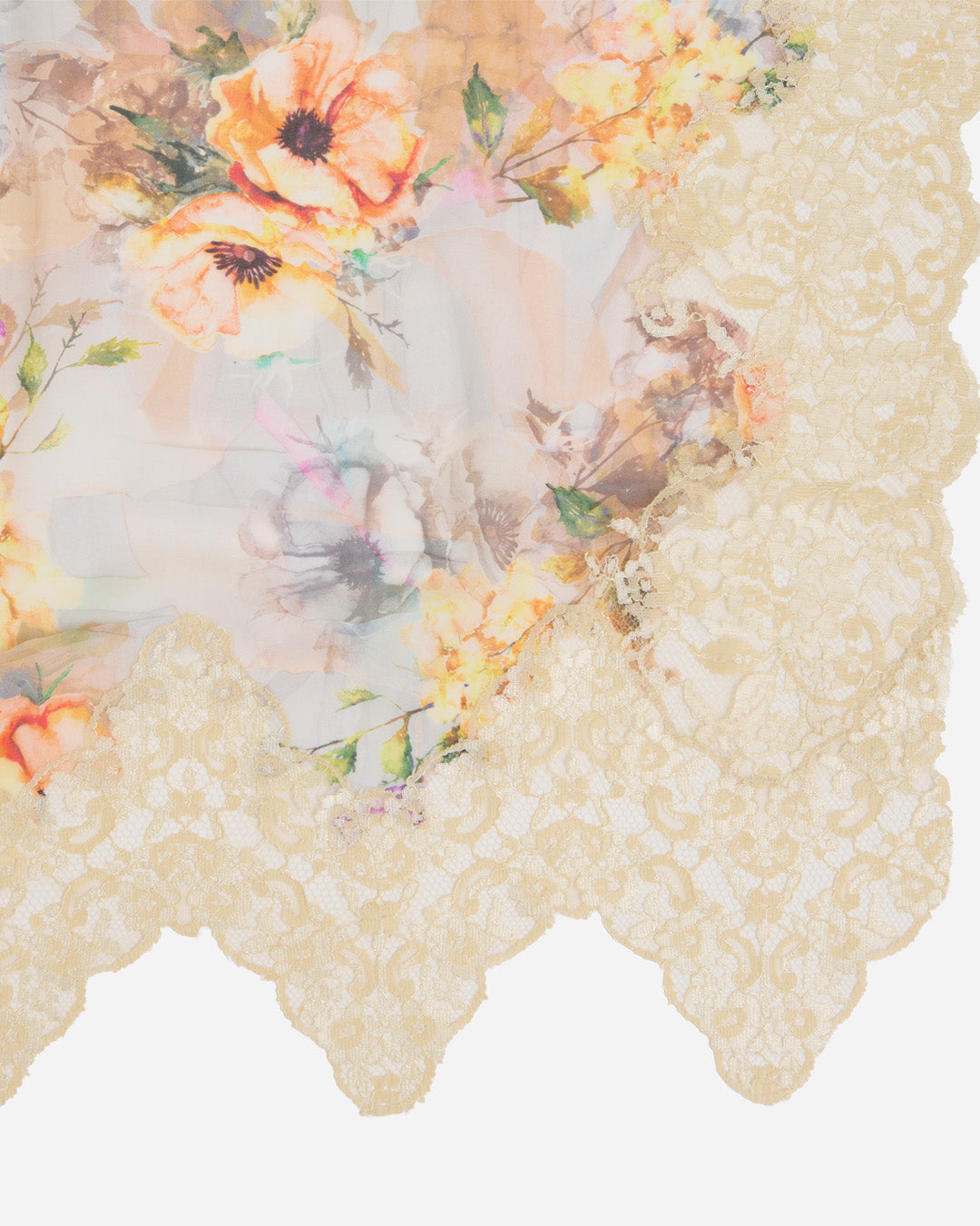 Light Yellow Semi Georgette Printed Dupatta with Lace Border