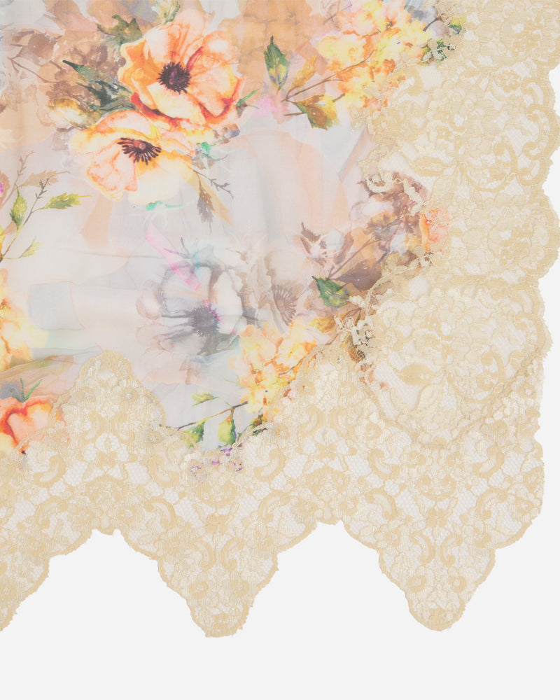 Light Yellow Semi Georgette Printed Dupatta with Lace Border