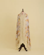 Light Yellow Semi Georgette Printed Dupatta with Lace Border