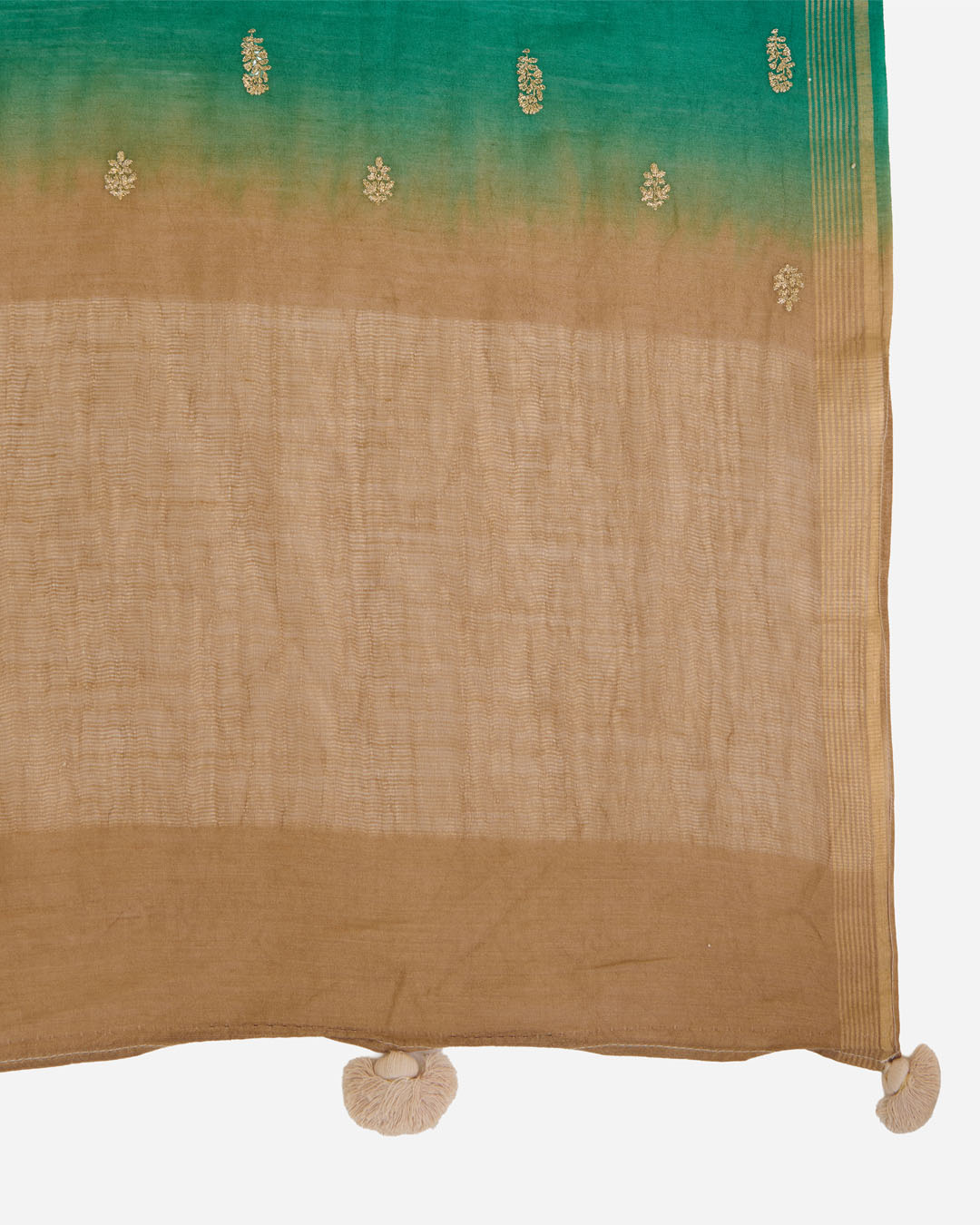 Green & Beige Spun Tussar Zari Buti Shaded Dupatta