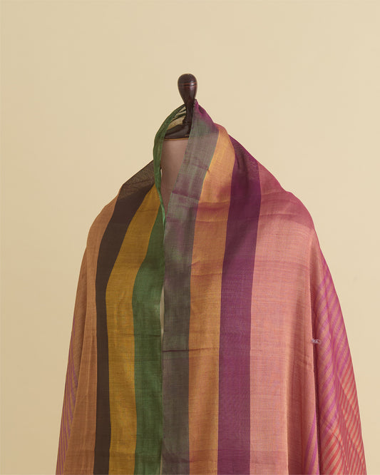 Red Silk Tissue Multi Stripes Dupatta