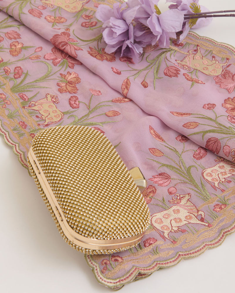 Lilac Semi Georgette Dupatta with Kashmiri Work