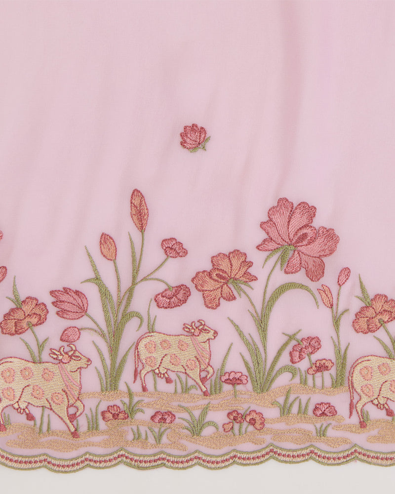 Lilac Semi Georgette Dupatta with Kashmiri Work