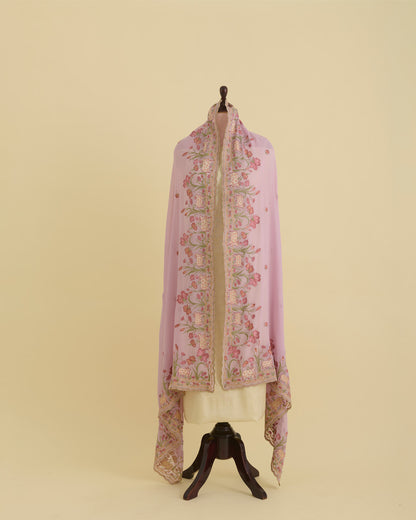 Lilac Semi Georgette Dupatta with Kashmiri Work