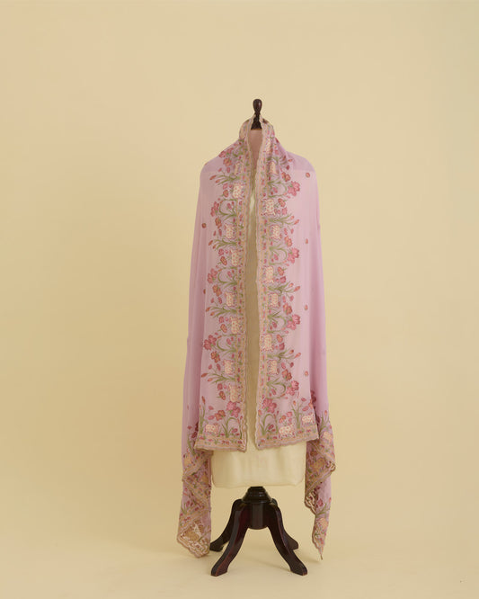 Lilac Semi Georgette Dupatta with Kashmiri Work