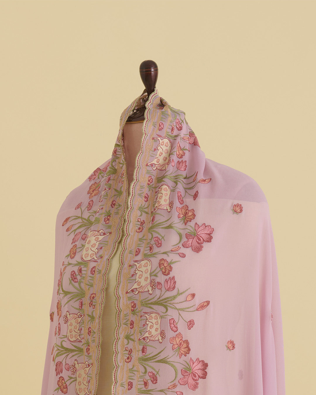 Lilac Semi Georgette Dupatta with Kashmiri Work