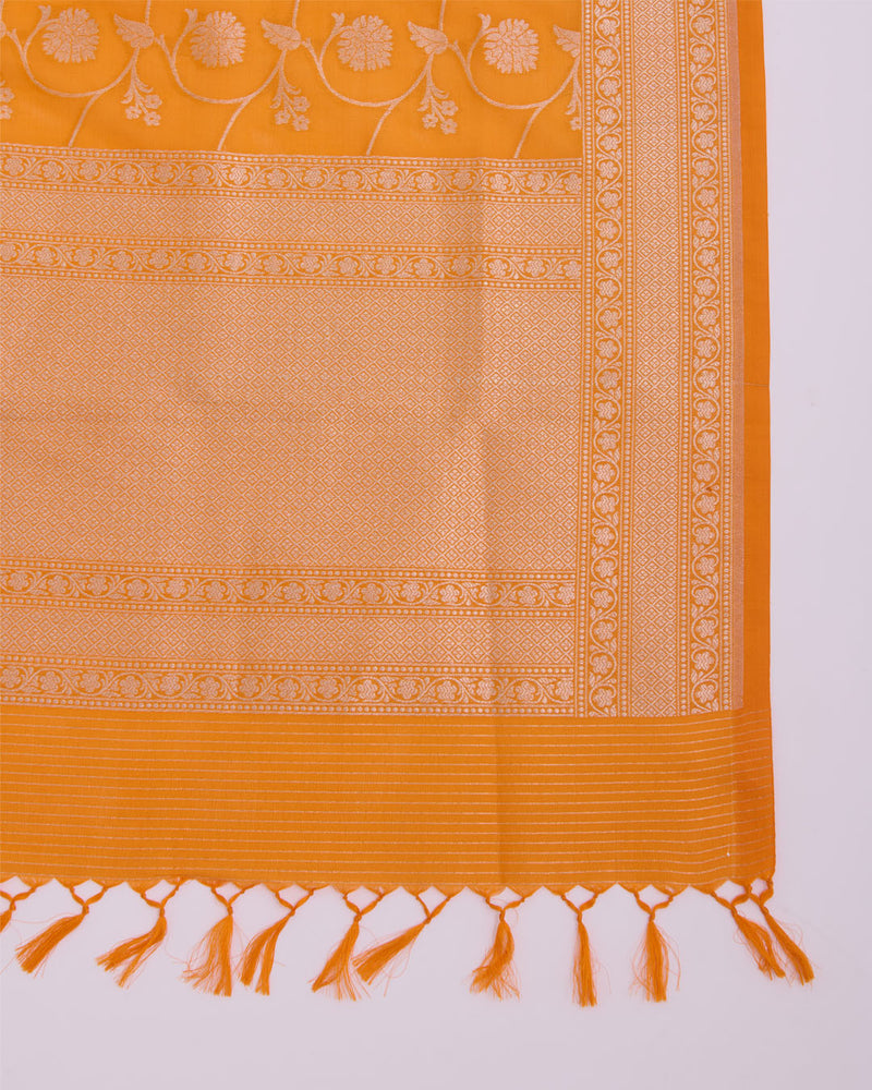 Orange Silk Hand Woven Gold Jaal Dupatta