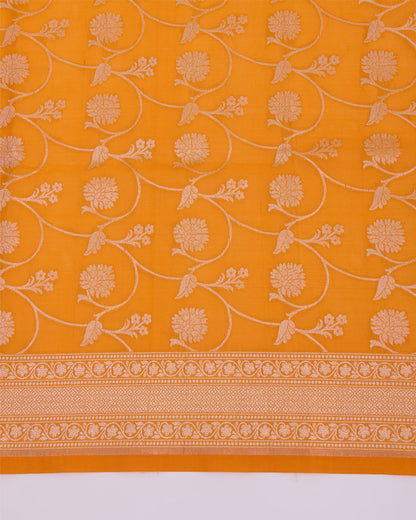 Orange Silk Hand Woven Gold Jaal Dupatta
