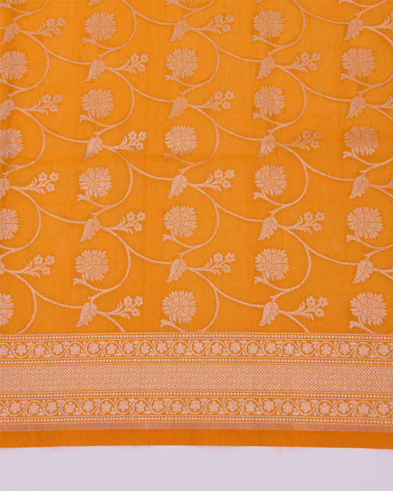 Orange Silk Hand Woven Gold Jaal Dupatta