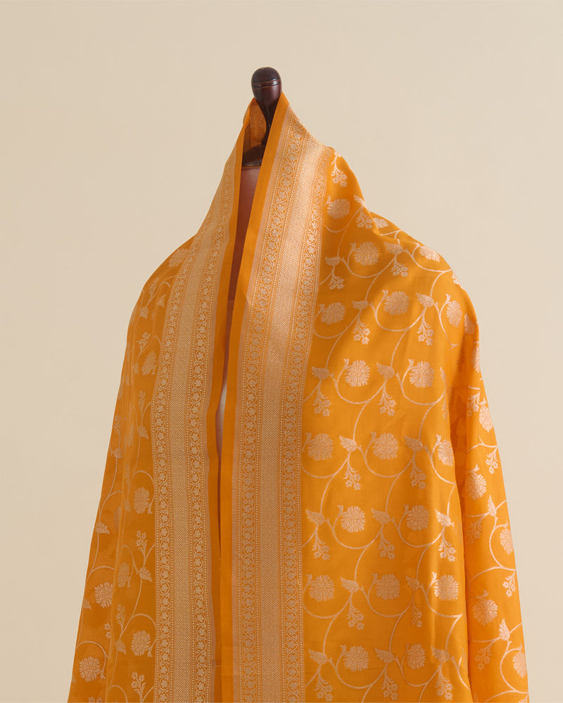 Orange Silk Hand Woven Gold Jaal Dupatta