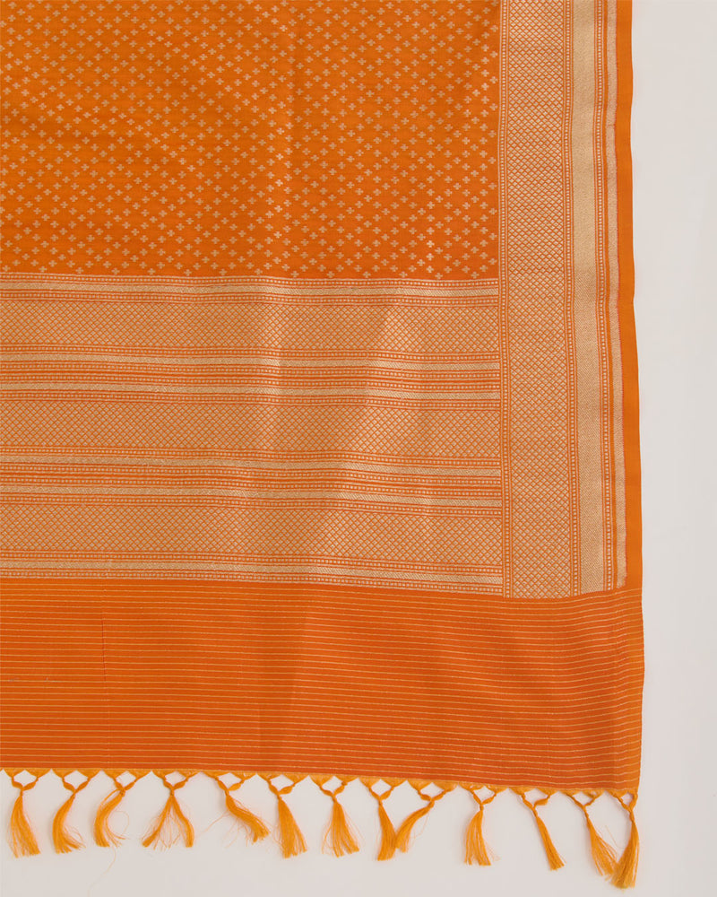 Orange Silk Hand Woven Gold Buta Dupatta