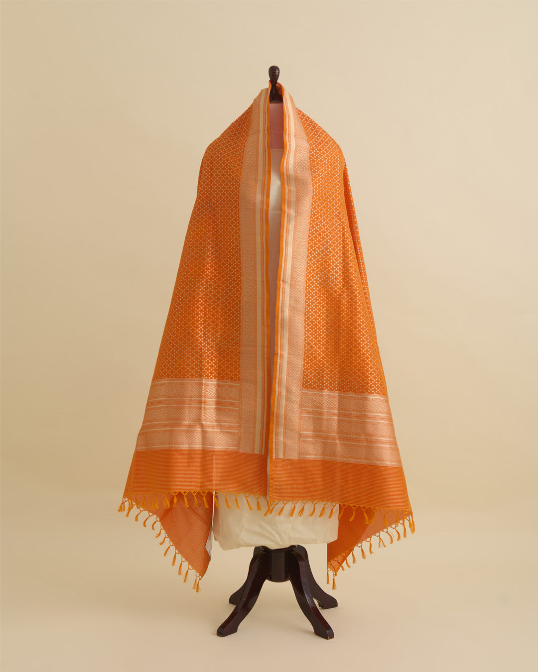 Orange Silk Hand Woven Gold Buta Dupatta