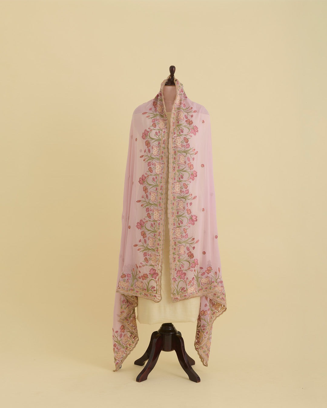 Onion Pink Semi Georgette Dupatta with Kashmiri Work