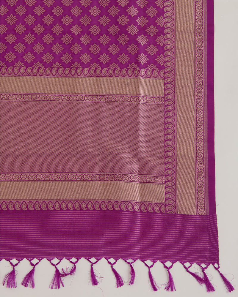Purple Silk Handwoven Gold Buta Dupatta