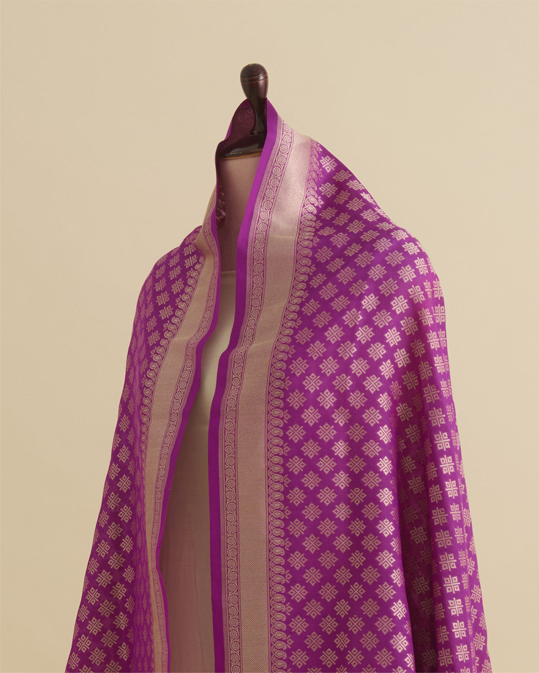 Purple Silk Handwoven Gold Buta Dupatta