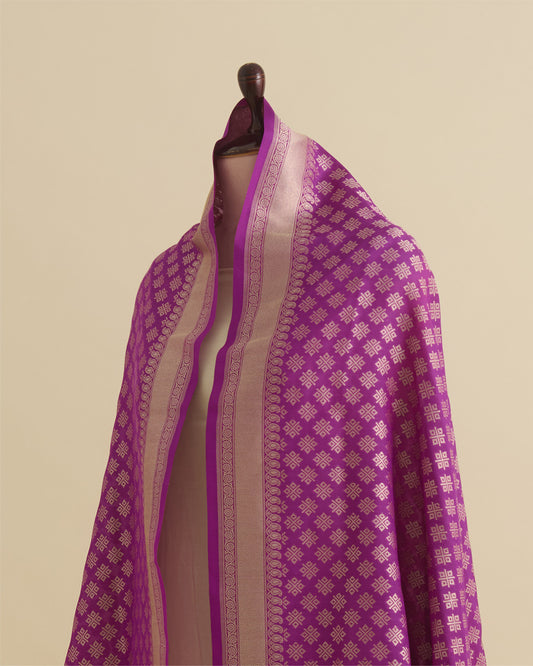 Purple Silk Handwoven Gold Buta Dupatta