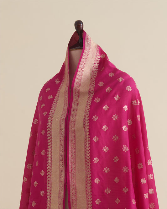 Pink Silk Hand Woven Gold Buta Dupatta