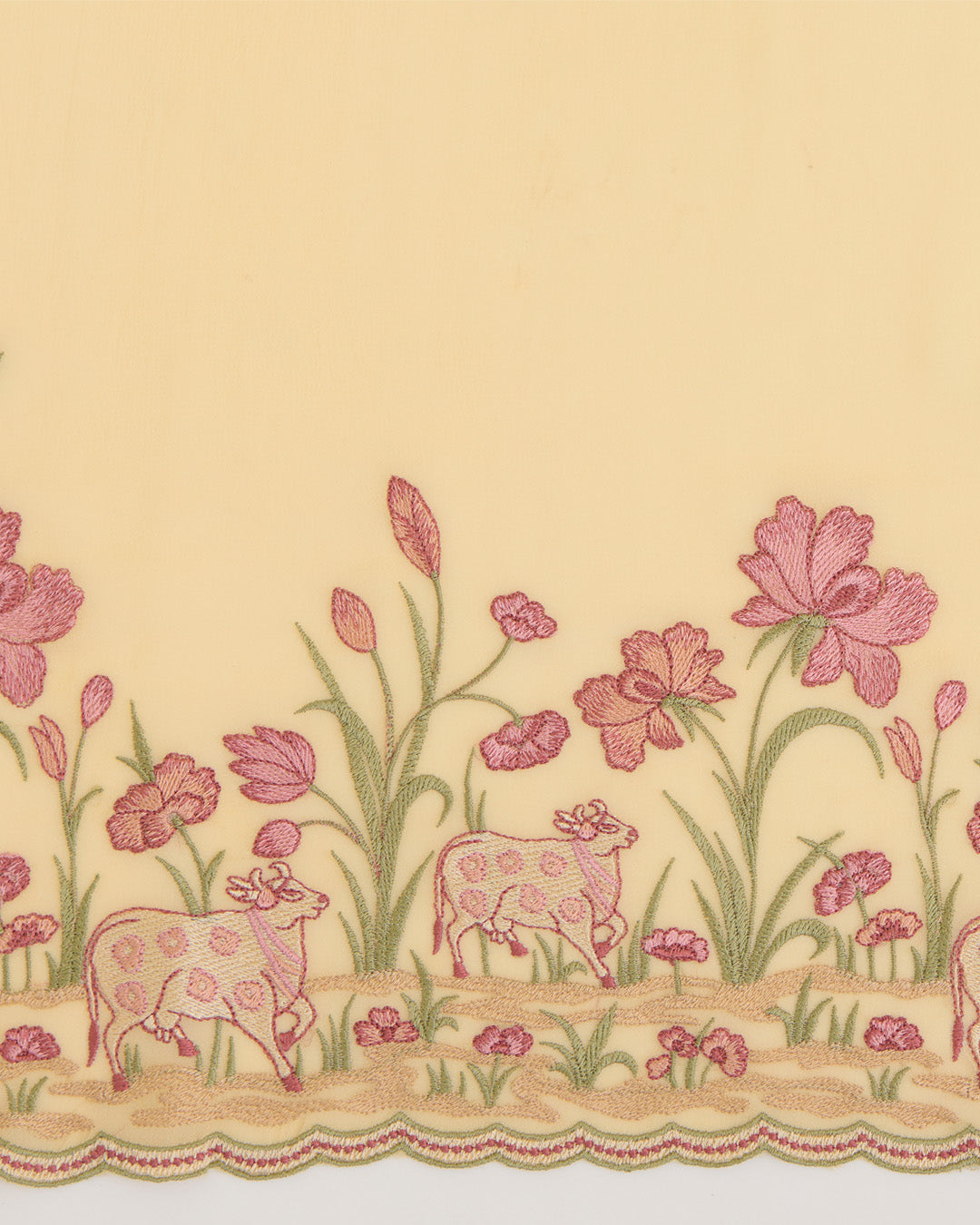 Yellow Semi Georgette Dupatta with Kashmiri Embroidery