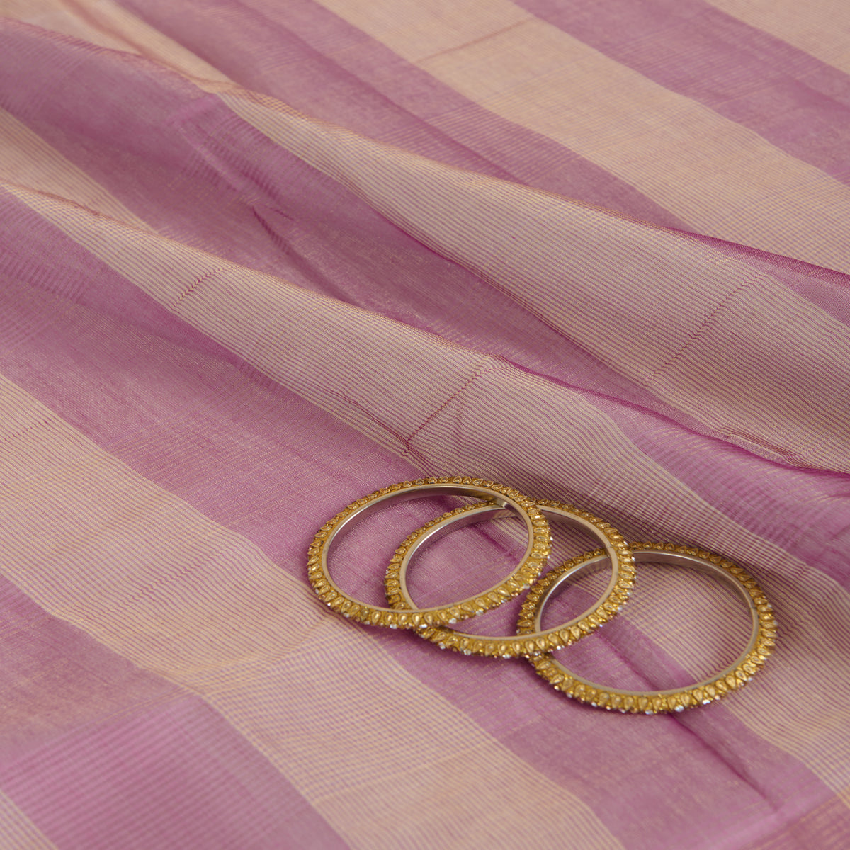 Mauve Silk Tissue Handloom Checks Woven Fabric