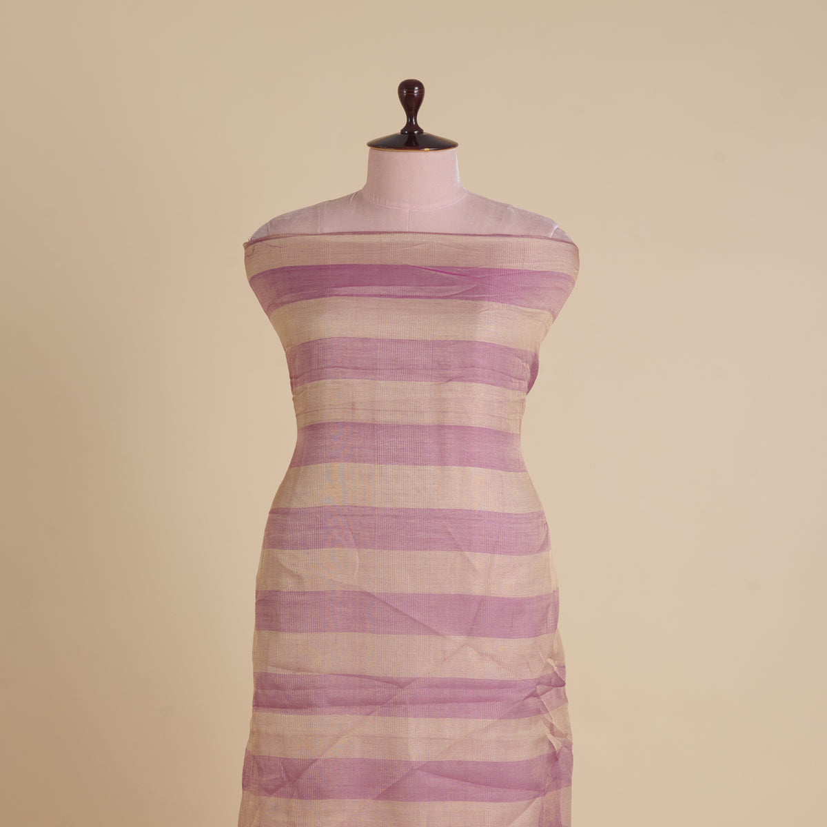 Mauve Silk Tissue Handloom Checks Woven Fabric