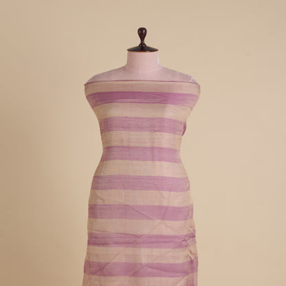 Mauve Silk Tissue Handloom Checks Woven Fabric