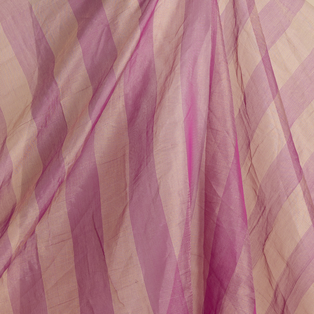 Mauve Silk Tissue Handloom Checks Woven Fabric